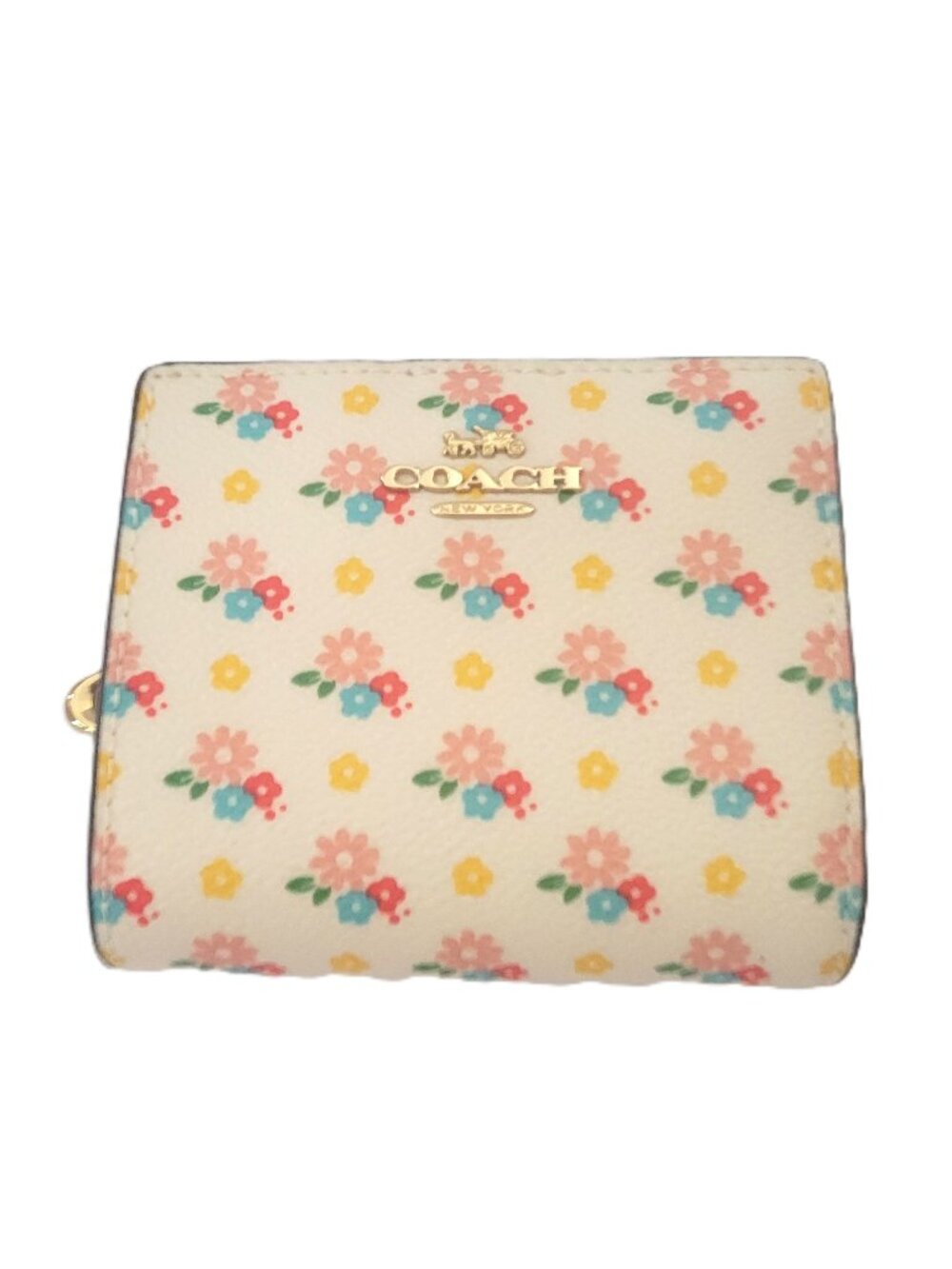 Coach CFA24 Snap Wallet Floral Print Chalk Multi Gold Small Clutch Coated Canvas